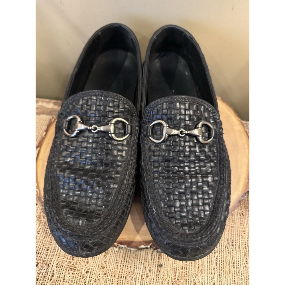 Peter Huber Black Woven leather horse bit driving loafers Men's size 9.5